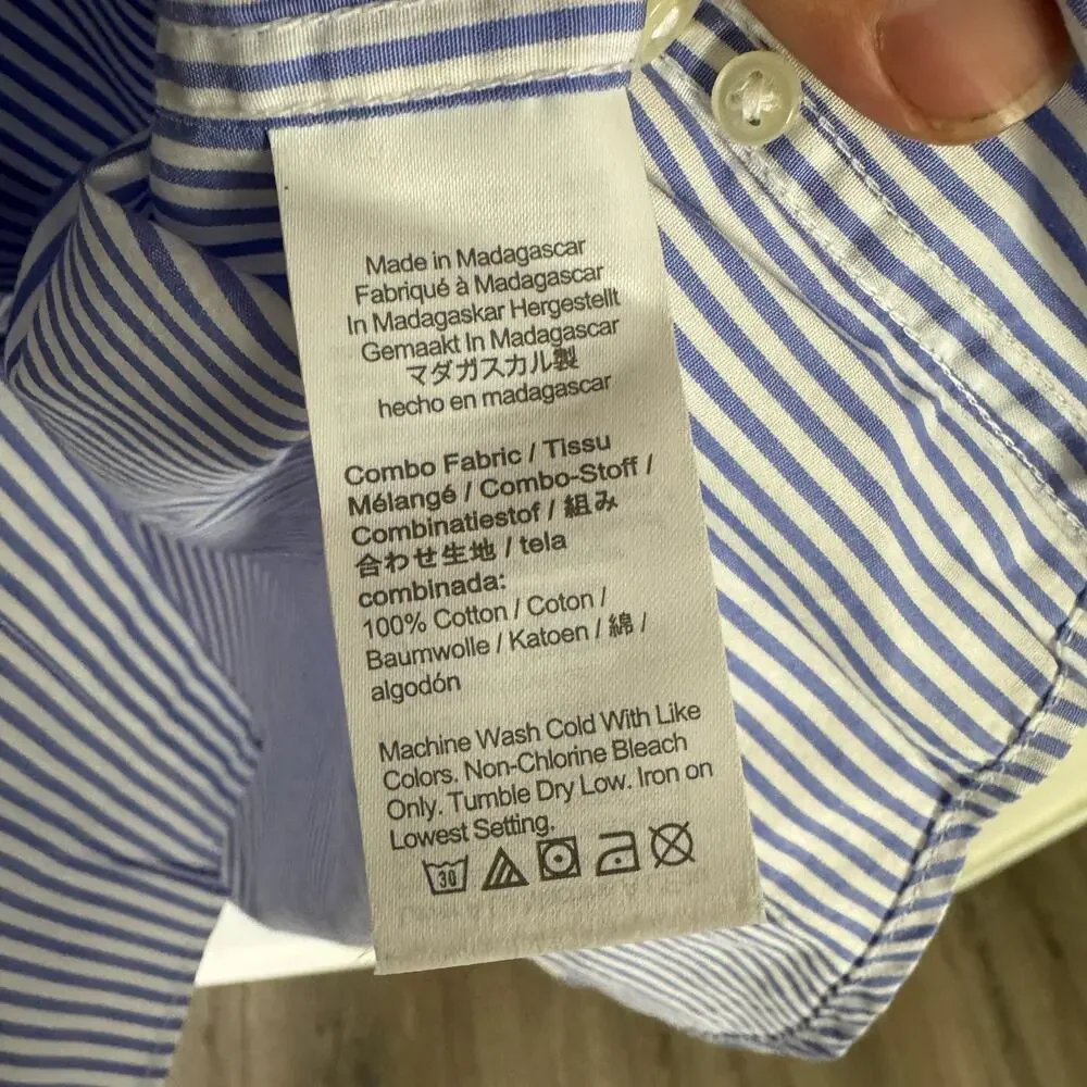 J.Crew Classic Secret Wash Cotton Poplin Shirt Mens M Blue White Striped Button
